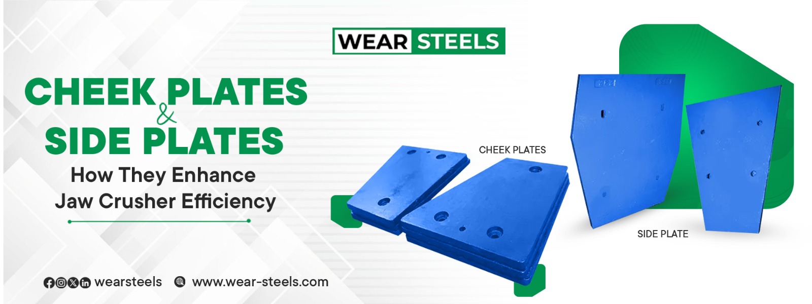High-performance cheek plates and side plates by Wear Steels, designed to improve jaw crusher efficiency.